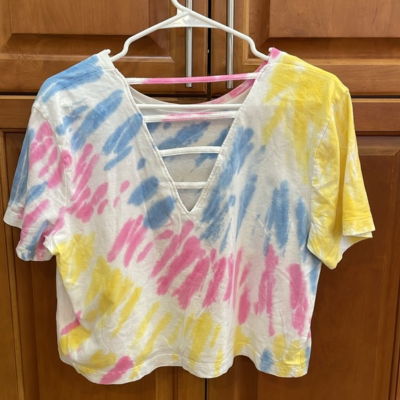 PINK Victoria's Secret Pink, Blue, Yellow, and White Tie-Dye Crop Top XS - Picture 2 of 13
